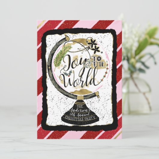 Invitation Joy to the World Global Holiday Pink & Red Party (Debout devant)