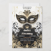 Invitation Joy Tutu Black Gold Chic Masquerade 50e anniversai (Devant)
