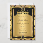 Invitation Joyau Art Déco Noir doré Fête d'anniversaire (Devant)