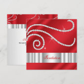 Invitation Joyau blanc rouge Diamants Argent Anniversaire (Devant / Derrière)