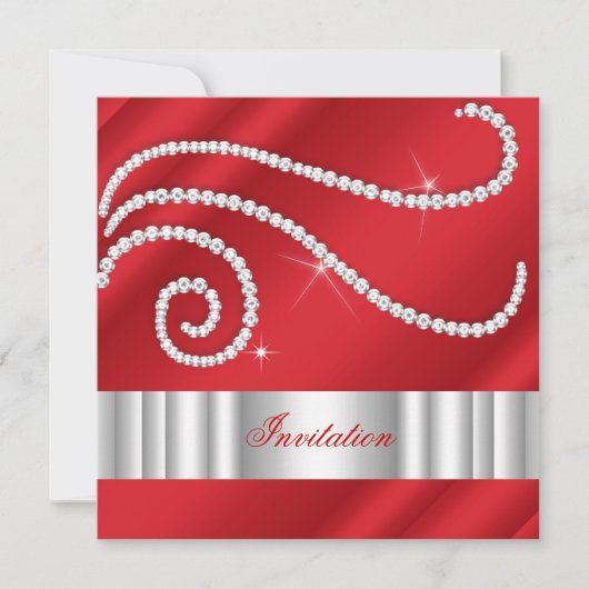 Invitation Joyau blanc rouge Diamants Argent Anniversaire (Devant)