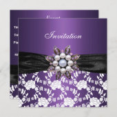 Invitation Joyau blanc violet Floral Elegant Class (Devant / Derrière)
