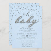 Invitation Joyau classique Blue Parties scintillant Baby show (Devant / Derrière)