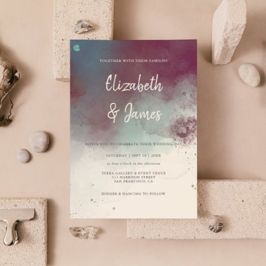 Invitation Joyau d'aquarelle moderne tons Boho Mariage