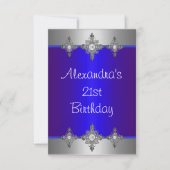 Invitation Joyau d'argent bleu élégant 21e anniversaire (Devant)