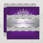 Invitation Joyau d'argent violet élégant 16e anniversaire (Devant / Derrière)