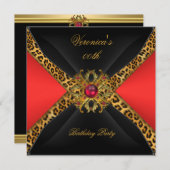 Invitation Joyau de léopard rouge or noir (Devant / Derrière)