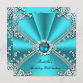 Invitation Joyau Diamant Bleu turquoise Fête d'anniversaire e (Devant / Derrière)