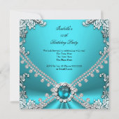 Invitation Joyau Diamant Bleu turquoise Fête d'anniversaire e (Dos)