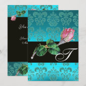 INVITATION JOYAU DIAMANT ROSE PÂLE , MONOGRAMME DAMAS BLEU (Devant / Derrière)