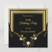 Invitation Joyau d'or élégant Bow noir fête d'anniversaire (Devant)
