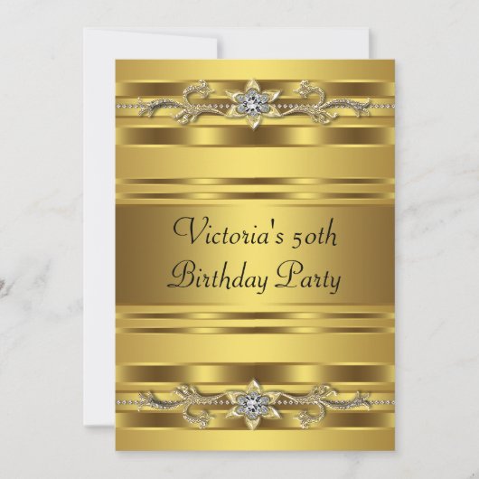 Invitation Joyau d'or élégant Womans Gold 50e anniversaire (Devant)