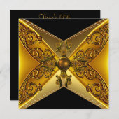 Invitation Joyau d'or floral noir 50e anniversaire (Devant / Derrière)