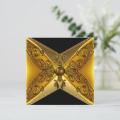 Invitation Joyau d'or floral noir 50e anniversaire (Debout devant)