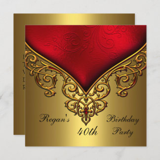 Invitation Joyau d'or rouge 40e Soirée d'anniversaire élégant