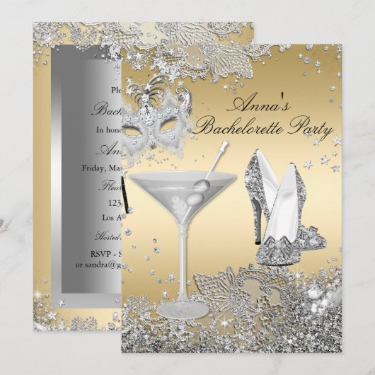 Invitation Joyau en or d'argent Joyau Dentelle Bachelorette (Devant / Derrière)