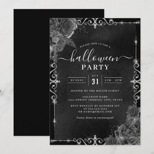 Invitation Joyau floral Éffrayant foncé Fête d'Halloween (Devant / Derrière)