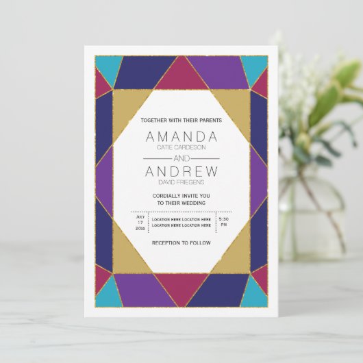 Invitation Joyau géométrique Abstrait pierres gemmes mariage  (Debout devant)