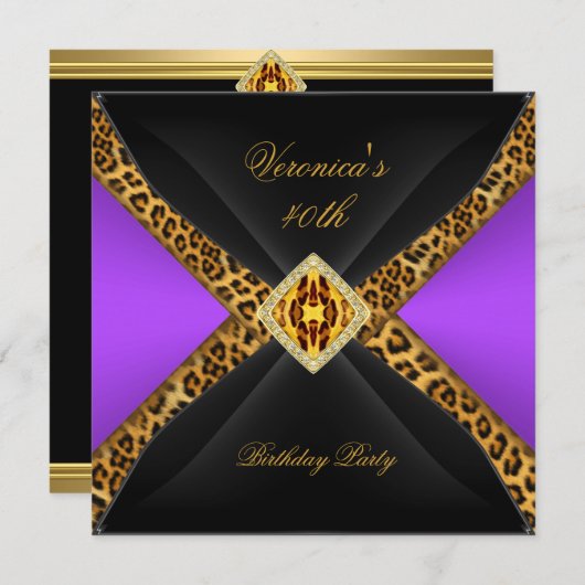 Invitation Joyau Léopard Noir Violet 40e anniversaire (Devant / Derrière)