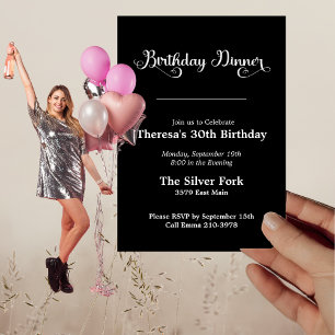 Invitation Joyau Noir moderne Tone Élégant Dîner d'Anniversai