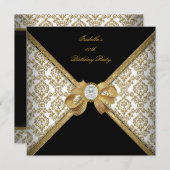 Invitation Joyau noir or blanc Damask Anniversaire Party 2 (Devant / Derrière)