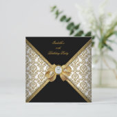 Invitation Joyau noir or blanc Damask Anniversaire Party 2 (Debout devant)