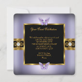 Invitation Joyau noir violet or Fête d'anniversaire (Dos)