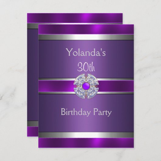 Invitation Joyau Purple Silver Trim 30e fête d'anniversaire 3 (Devant / Derrière)