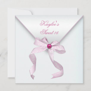 Invitation Joyau rose Bow Joli Sweet sixteen blanc