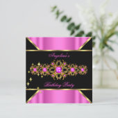 Invitation Joyau rose chaud Gold Black fête d'anniversaire (Debout devant)
