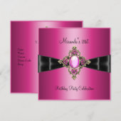 Invitation Joyau rose riche élégant Noir 21e anniversaire (Devant / Derrière)