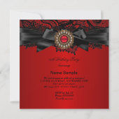 Invitation Joyau rouge élégant Black Lace Bow fête d'annivers (Dos)