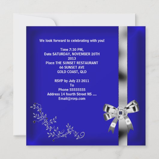 Invitation Joyau Royal Blue Diamond Bow en argent (Dos)