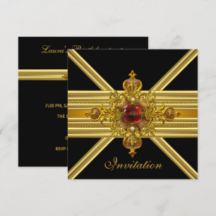 Invitation Joyau Royal Elegant Gold Rouge sur Black Party 2