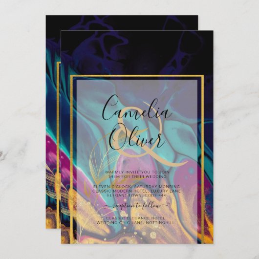 Invitation Joyau Tones MARIAGE INK Plum Purple Turquoise Mari (Devant / Derrière)