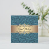 Invitation Joyau turquoise Blue Gold Classy Sweet sixteen (Debout devant)