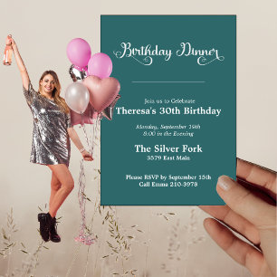 Invitation Joyau vert moderne ton élégant Dîner d'anniversair