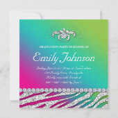 Invitation Joyau vert rose Zebra Bachelorette (Dos)