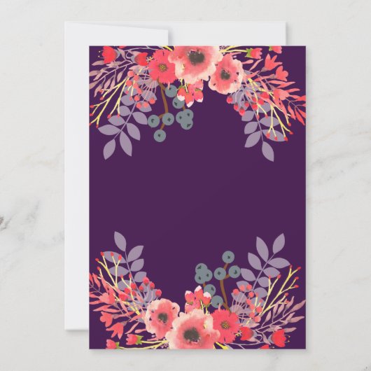 Invitation Joyau violet Tone Aquarelle Fleurs Anniversaire (Dos)