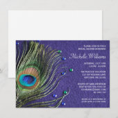 Invitation Joyaux de plumes de paon Fête de l'mariée violette (Devant / Derrière)