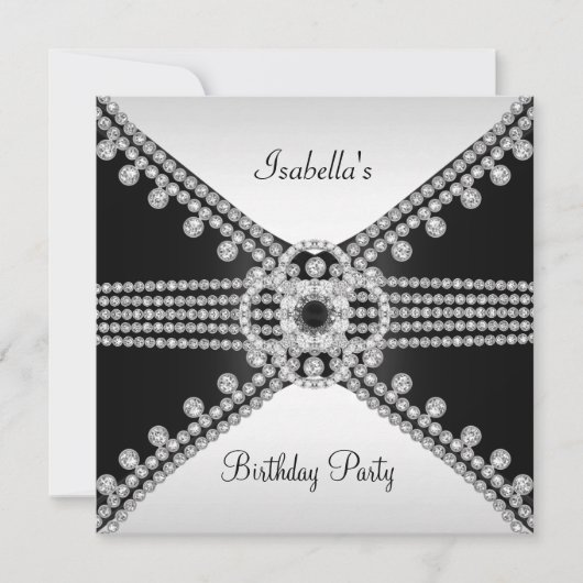 Invitation Joyaux Diamants Blancs Noirs Anniversaire (Devant)