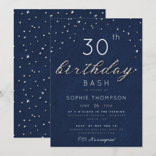 Invitation Joyaux élégants Marine Parties scintillant étincel (Devant / Derrière)