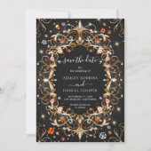 Invitation Joyaux Noirs Élégants Décorés Sauf Date (Devant)