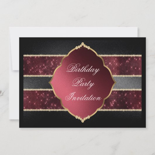 Invitation Joyaux rouge, noir et or décorés (Devant)
