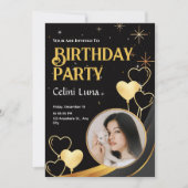 Invitation Joyeuse à l'Anniversaire Noir Et Or (Devant)