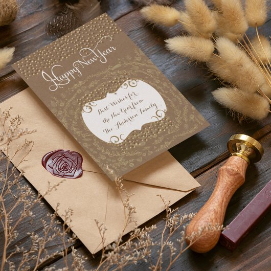 Invitation Joyeuse Année Guirlande Florale Rustique