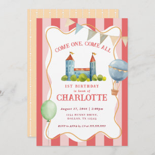 Invitation Joyeuse Aquarelle Cirque Baby 1er Anniversaire