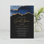 Invitation Joyeuse Baby Shower Agate Bleu Or (Debout devant)
