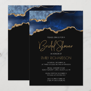 Invitation Joyeuse Baby Shower Agate Bleu Or