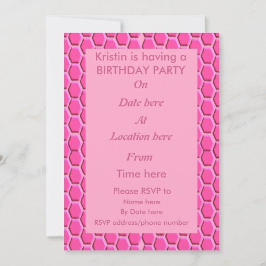 Invitation Joyeuse Bee Day Girl rose Anniversaire Bumblebee C (Dos)